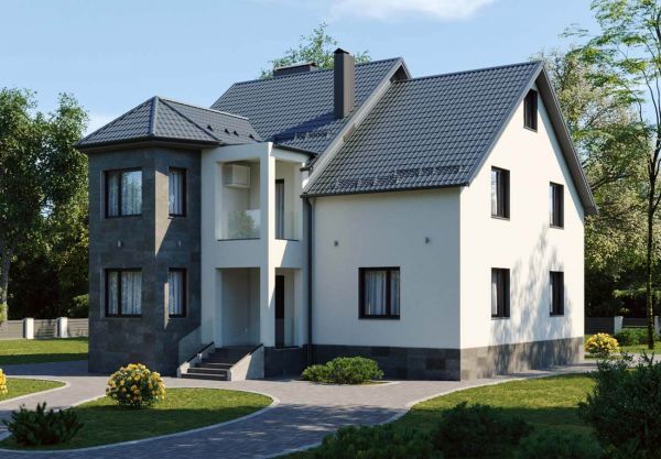 Haus Frontalansicht - Weiß, Modern mit Gartenanlage 